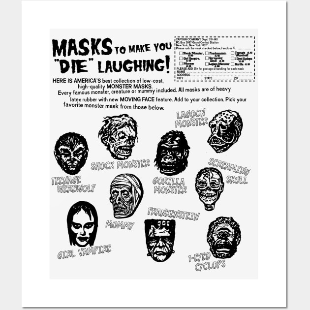 Retro 60s 70s Monster Masks Ad Wall Art by darklordpug